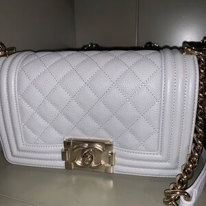 Chanel Light Gray Quilted Leather Boy Bag